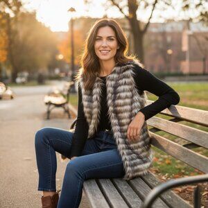 Ariat Women's Stripes Faux Fur Vest in Gray and Ivory, Size Smal